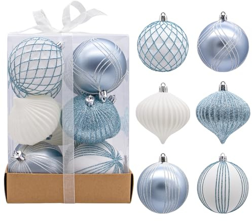 12 Stück Weihnachtskugeln Blau Christbaumkugeln Kunststoff 6 Verschiedene Design Weihnachtskugeln Set 8cm Tannenbaum Kugeln Weihnachtsbaumkugeln Plastik Weihnachtsbaumschmuck Christmas Balls