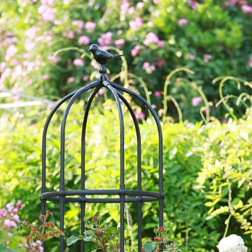 Treillis de jardin robuste en métal pour plantes grimpantes – Tour de support obélisque ronde pour roses, vignes et clématites – Support pour plantes d'extérieur (options de hauteur : 180/230/280/330