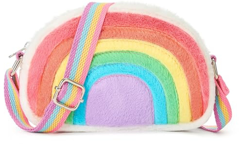 cotmcor Fleece Toddler Purse for Kids Gift Little Girls Purse Cute Plush Rainbow Crossbody Bag