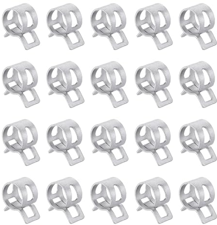 sourcing map 20pcs Spring Band Type Hose Clamps 12mm Fuel Line Hose Spring Clip Silicone Vacuum Hose Pipe Clamp Low Pressure Tube Clip Fastener, Silver