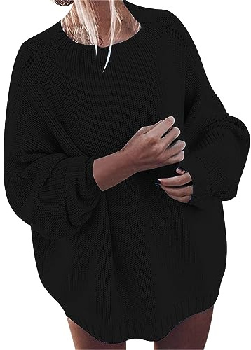 Pull Long Chaud Femme Pull Femme Chic Et Original Manteau D Hiver pour à Manches Longues en Solide Long Hiver Pullover Coton Black M
