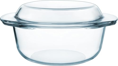 Housetronics Glass Round Casserole Oven Dishes with Lid, Borosilicate Glass, Freezer & Microwave Safe, Scratch & Thermal Shock Resistant, Easy-Grip Handles Oven Proof (1/1.5/2.5 Ltr) (1 Litre)