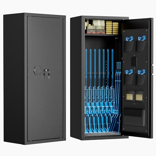 SUNCROWN 10-12 Gun Safe, Rifle and Pistol Home Safe, Large Rifle Safe, Digital Keyboard Gun Cabinet with Pistol Bag and 3 Adjustable Brackets for Home Use, Black