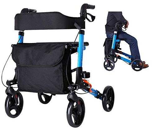 GUHPZA Faltbarer Rollator Senioren Für Indoor Outdoor Jedes Gelände, Leichtgewichtiger Höhenverstellbarer Rollator Mit Sitz, Tragkraft 140Kg