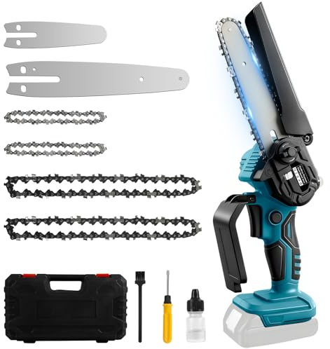 Catolsss Mini-batterimotorsåg kompatibel med Makita 18V, med 20–25 cm utbytbart sågblad och automatisk olja, verktygsfri kedjespänning för träskärning och trädvård (utan batteri)