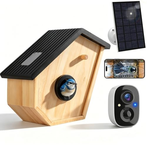 Bird House with Camera,2K HD Bird Nest Box with Camera Inside Solar Powered,Wireless Outdoor Watch Nesting in Real Time,2.4G WiFi,Night Vision,Motion Detection&App Notification,Gift for Bird Lovers