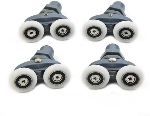 Zilimontt 4 x Doppelrollen für Duschtüren mit Stahl- und Edelstahl-Nylon-Kugellager, Messing-Räder, leichtgängiger Quadrant-Roller, geräuscharmer Schieber für gebogene oder verschiebbare Duschen (27