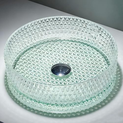 ZYCDP Glas Waschbecken Bad Rund Aufsatzwaschtisch Ohne Hahnloch 360 X 360 X 112 mm Kristallgrün