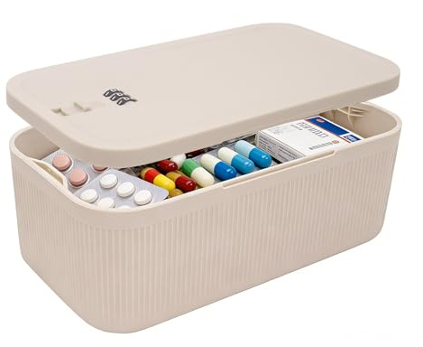 DingGreat Lockable Storage Box with Combination Lock - Secure Small Lock Box for Medicine, Snack, Phone, Fridge & Travel - BPA-Free, Odor-Proof, Portable Design (9.4 x 5.15 x 3.8)-Off-white