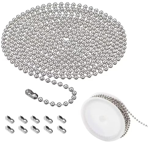3 Meter/9.8 Feet Durable Roller Blind Chain Extension, 4.5mm Beaded Pull Chain, Easy-to-Install Roman Blind Silver Accessories, Includes 10 Connectors, Window Blind Replacement, for Home Window Decor