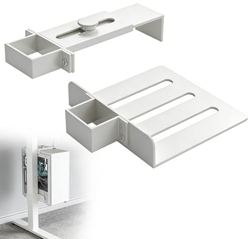 Supporto per PC sotto scrivania, supporto per computer senza foratura, portata 18 kg, supporto per computer da scrivania regolabile (65 x 45 mm) (bianco)