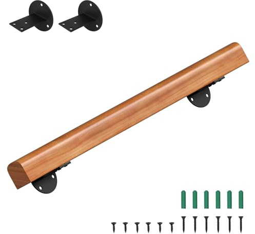 Peviasot Corrimano in legno di pino, 80 cm, corrimano da parete per scale, antiscivolo, con supporti da parete e materiale di montaggio, noce chiaro