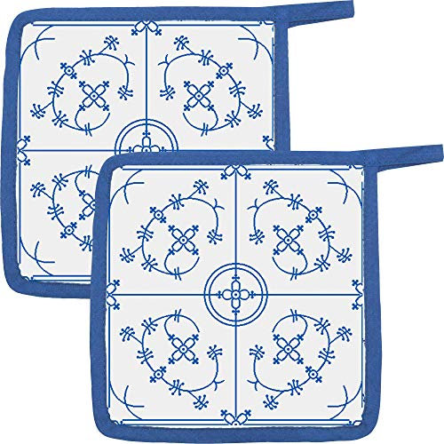 Kracht Topflappen 2er-Pack Baumwolle blau-weiß Größe 22x22 cm