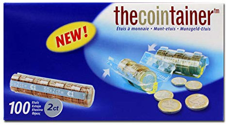 effektivo Kunststoffmünzhülsen für 2 Cent Euro-Münzen aus PET, mit Zählrillen für schnelles Abzählen von Münzen, Karton mit 100 Stück