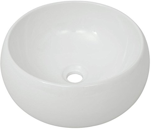 Lavandino Rotondo in Ceramica Bianca, Design Moderno ed Elegante, 40 x 15 cm, Ceramica Smaltata, Lavandino da Appoggio per Bagno, Toilette e WC