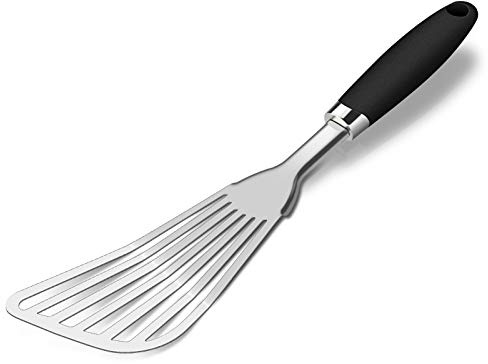 304 Stainless Steel Fish Spatula, Non-Slip Ergonomic Handle Slotted Spatula, Black