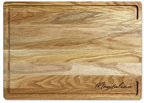 LOOXIS Personalisiertes Premium Schneidebrett mit Namen graviert – 40x30 cm, Eichenholz, Saftrille, Steakbrett, Charcuterie Board – Geschenkidee Männer, Frauen, Vatertag, Muttertag, Einzug – Motiv 8