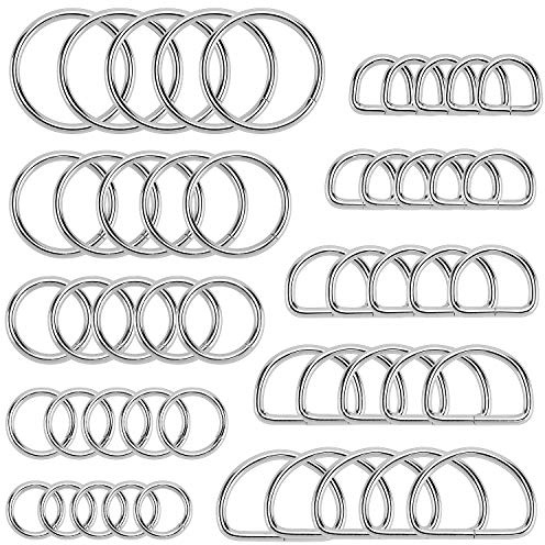 Hysagtek 50 Stück Metall D-Ring Und O-Ring, Multifunktionaler D Ringe Nicht Geschweißte, Halbring Schnalle Verschiedene Größe, Für Geldbörse Schlüsselanhänger Leine DIY Zubehör