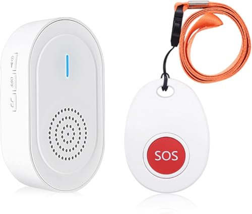 Panic Button for Elderly/Wireless Portable Caregiver Pager/Emergency Call Button Bell/Panic Alarm System/Security System with 1 Portable Receiver & 1Call Button
