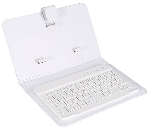 Custodia Flip Cover con tastiera Bluetooth wireless universale con supporto per telefoni iOS/Android/Windows, elegante custodia con supporto folio 2 in 1 + tastiera Bluetooth 3.0(bianca)