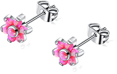 Titan Opal Labret Flower Stud Ohrringe für Frauen Mädchen, hypoallergen Birthstone Opal Ohrringe für empfindliche Ohren – Knorpellappen Ohrringe Schmuck
