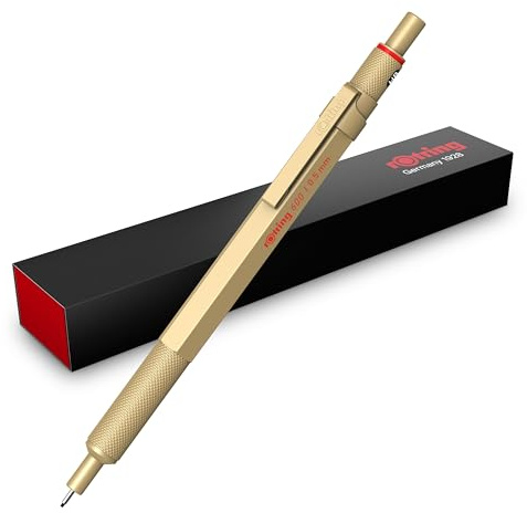 rOtring 600 Druckbleistift | HB-Mine0,5 mm | Drehminenstift mit Vollmetallschaft | Gold | Rutschfestegerändelte Griffzone und Sechskantschaft