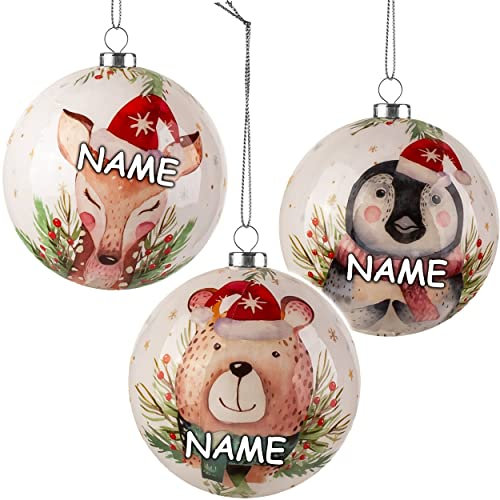 alles-meine.de GmbH 10 Stück große Weihnachtsbaumkugeln lustige Tiere Innen & Außen - inkl. Name - bruchfest - Kunststoff - wetterfest + wasserfest - Ø 8 cm - lustige Tiere..