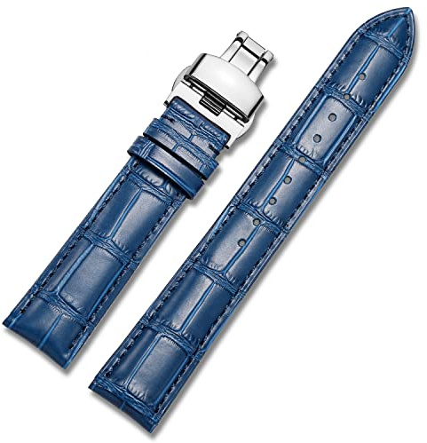 MUENShop Verlängertes Echtleder Armband XXL Schnellverschluss 18mm-22mm mit Faltschließe Schmetterlingsschnalle
