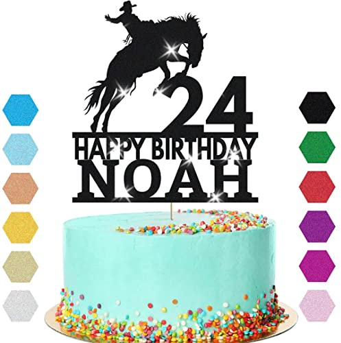 Personalised Cake Topper Name | Cowboy Horse Topper | Customized Any Name & Age | Black