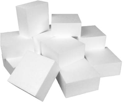DecoPorex Styroporblöcke 10 cm x 10 cm x 5 cm (12 Stück) für Bastelarbeiten, quadratische Steine aus Polystyrol für Kunst und Basteln, Weiß