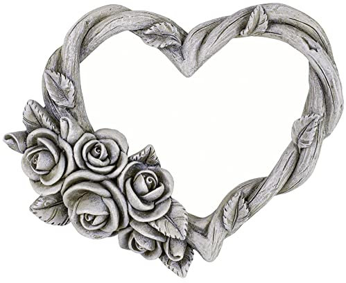 matches21 Bella decorazione per tomba a forma di cuore in grigio resistente alle intemperie come decorazione per sepoltura – Cuore con rosa per cimitero in pietra artificiale – Decorazione per tomba