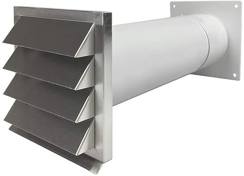 EASYTEC® Energiesparender Mauerkasten DN 100 mm | Edelstahl | 34104e | Montagefertiges Set, bestehend aus windsicherer Außenjalousie, Teleskoprohr, Anschlussflansch und zweiter Rückstauklappe