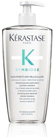 KÉRASTASE Symbiose - Shampoing Anti-Pelliculaire Purifiant & Apaisant - Pour Cuirs Chevelus Gras & Sensibles à Tendance Pelliculaire - Sans Sulfate et Silicone - Bain Pureté Anti-Pelliculaire - 500 ml