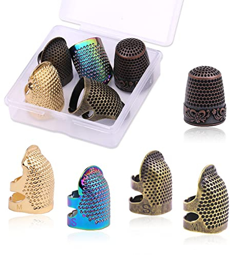 Fingerhut zum Nähen, verstellbare Metall-Fingerhut-Ringe, Fingerschutz für Handarbeiten, rote Bronze, Metallschild, DIY-Nähwerkzeuge, Zubehör, Näh-Fingerhut-Kappe, 5 Stück