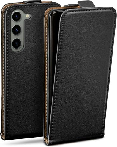 moex Flip Case für Samsung Galaxy S23 Hülle klappbar, 360 Grad Rundum Komplett-Schutz, Klapphülle aus Vegan Leder, Handytasche mit vertikaler Klappe, magnetisch - Schwarz