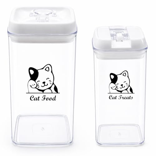 Geyecete Katzenfutter aufbewahrung 2er Set Katzenfutter Box mit luftdichter Abdeckung fur Katzen Futter und Leckerlis,transparenter Kunststof,BPA-FREI