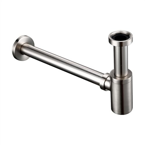 Sifón Redondeado Sifón Lavabo Botella Plomería P-Trampa Latón Dorado Cepillado Euro Lavado Tubería Residuos Baño Lavabo Trampa. (Color : Stainless Siphon)