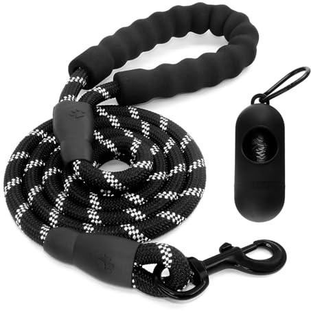 AUSYIWI Hundeleine 3m, gepolsterter Griff und reflektierender Faden, Hundeleine für kleine und große Hunde, +1 Hundehaufenbeutel, schwarz