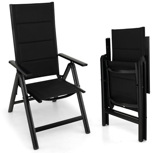GOPLUS Chaise de Jardin Exterieur Réglable en 7 Positions, 73 x 58 x 107 CM, Fauteuil de Jardin Exterieur avec Dossier en Mousse et Tissu, Pliante et Portable, en Aluminium, Idéal pour Terrasse, Patio