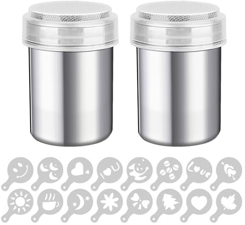 Atliberswo 2 Spargi Zucchero a Velo, Spargi Cacao in Polvere,Spargi Zucchero a Velo e Cacao, con Coperchio, Adatto per Polvere di Matcha,Cacao,Zucchero a Velo,Pepe,Peperoncino e Altro(5.9×5.9×9cm)