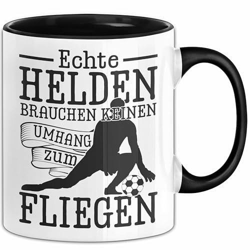 Torwart Tasse Geschenk Echte Helfen Brachen Keinen Umhang Zum Fliegen (Schwarz)