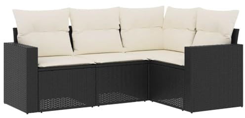 vidaXL 4-TLG. Garten-Sofagarnitur mit Kissen Schwarz Poly Rattan