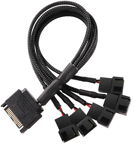 KUOQIY SATA auf Lüfter Splitter Adapter Kabel, 15 Pin auf 5 x 3/4 Pin PMW 12V PC-Gehäuselüfter Stromadapterkabel, Konverter