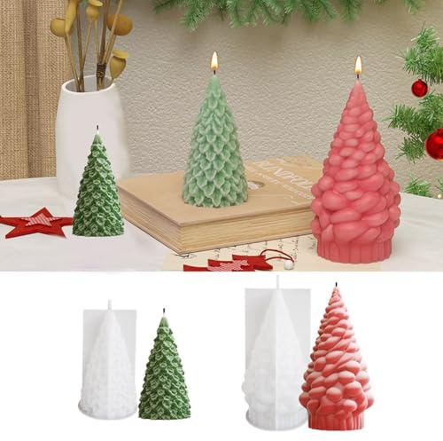 XWUNZ 2 Stücke Kerzenform Silikon Weihnachtsbaum Kerzenform Kerzenformen zum Gießen Weihnachtsbaum Silikonform Kerze DIY Kerzen Formen Silikon für DIY Duftkerze, Weihnachten Handwerk Ornamente