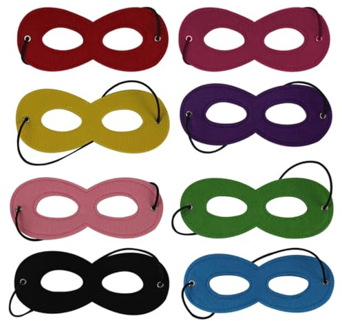 JEXOWIQ 8 pcs Filz-Augenmaske, Maskerade-Maske, Heldenmaske, für Kinder & Erwachsene, Cosplay, Halloween, Unisex