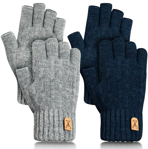 GwaOery Winterhandschuhe Fingerlose Handschuhe, Winter Halbe Finger Handschuhe Warme Touchscreen Handschuhe Verdickte Thermische Gestrickt für Männer Tippen Arbeiten Laufen Radfahren Fahren Outdoor
