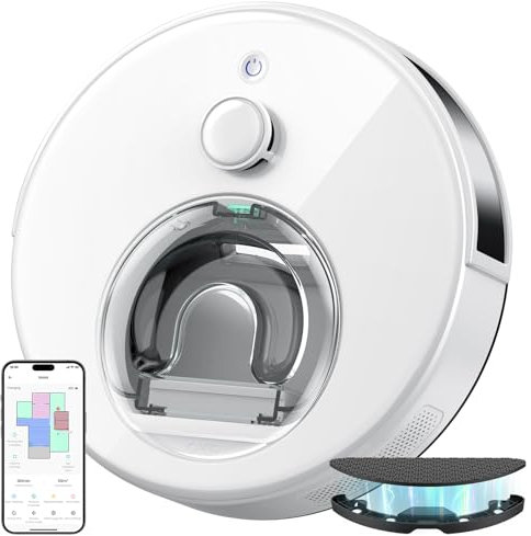 OKP L6 Robot Aspirador con Navegación dToF, 6000 Pa, 150 Mins máx, Evitación de Obstáculos PSD 190°, Limpieza Personalizada, WiFi/Alexa/App, para Alfombras y Pelo de Mascotas, Blanco.