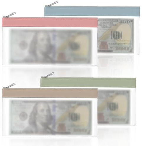 Xinjoduz 4 Stück Geldtaschen Banktasche Geldtasche Durchscheinend Geldmappe Wasserdicht Geld Tasche Mit Reißverschluss Geldscheine Aufbewahrung Bargeld Aufbewahrung Geldaufbewahrung für Business