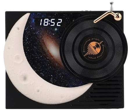 XUMIUZIY Haut-Parleur Bluetooth Rétro avec Station de Radio, Haut-Parleur sans Fil Lune et étoile avec Affichage de l'horloge et Lumière Ambiante,Son Surround 360°,Lecture 5H, pour Maison