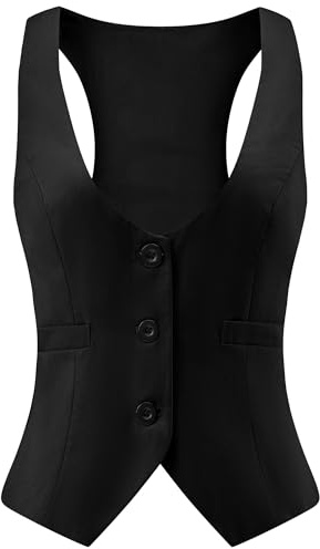 Gowjog Chaleco Mujer Vestir Sin Mangas Cuello en V | Chaleco Traje Mujer, con Botón, Bolsillos, Elegante Vintage, Oficina, Trabajo, Informales, Festival